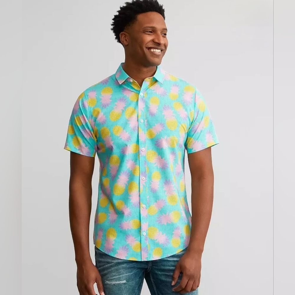 Departwest Tropical Pineapple Print Performance Stretch Shirt, NWOT S